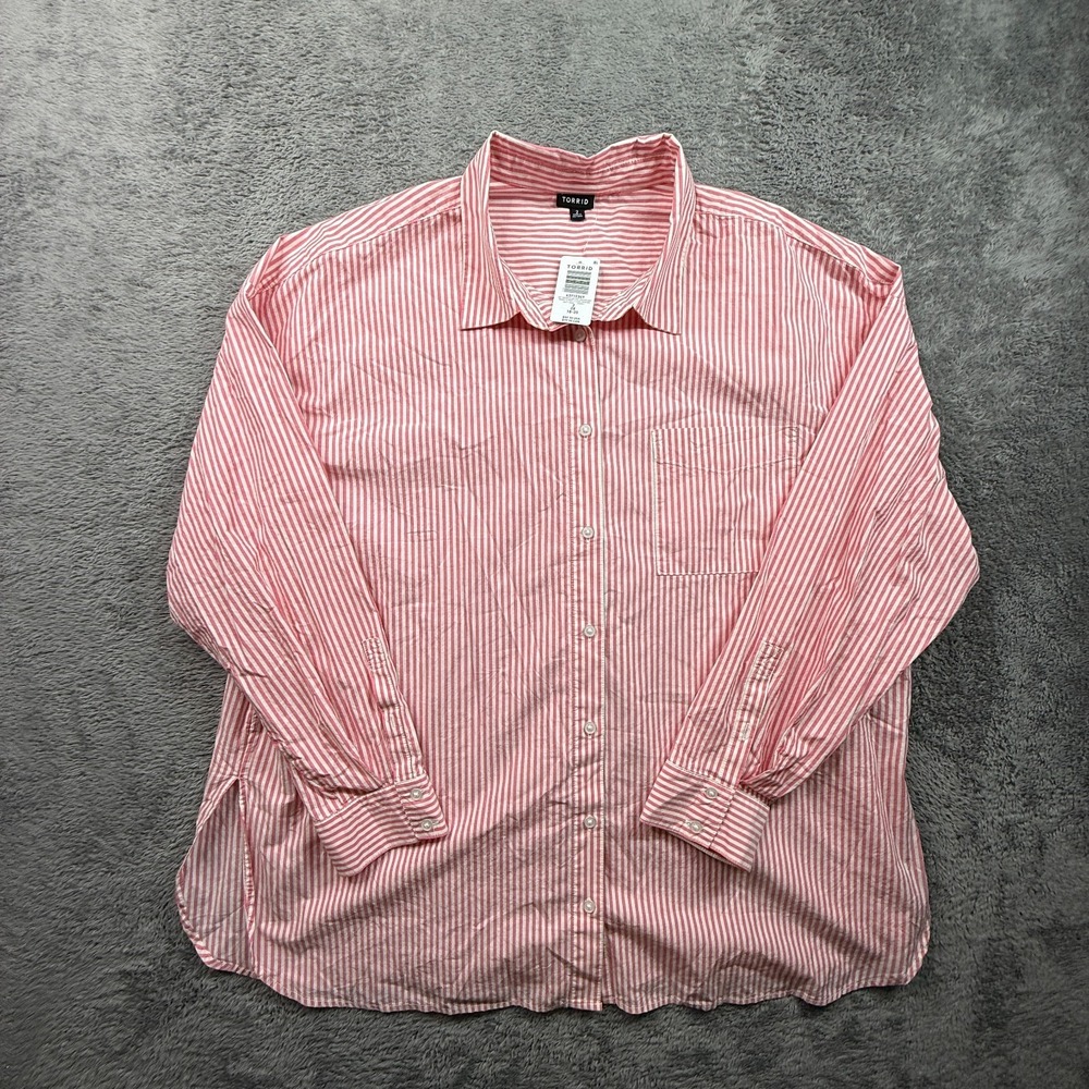 Torrid Cloud Dancer Striped Button Up Shirt NWT 2X Relaxed Drop Shoulder Cotton